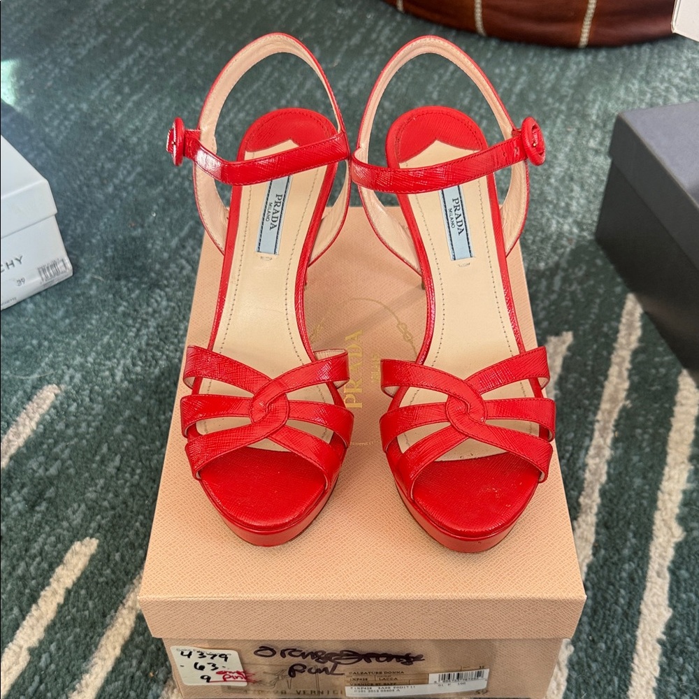 Prada Orange Strappy Knotted Platform Sandals